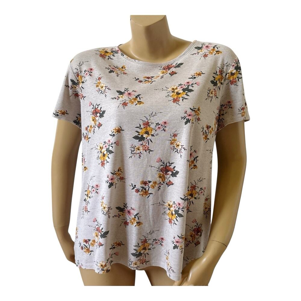 CROFT & BARROW Womens Size Large Short Sleeve Floral Print Classic Tee T Shirt